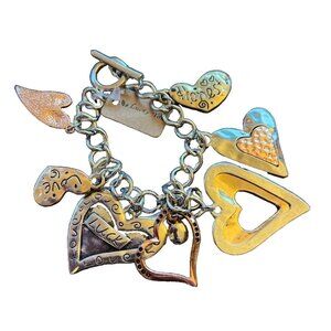 Gold Silver Copper 3 Tone Heart Valentine Inspiratioinal Crystal Charm Bracelet